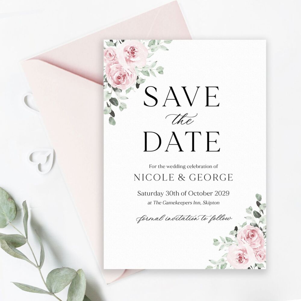 Baby Pink Floral Save the Date