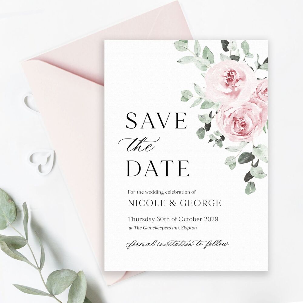 Dusky Pink Floral Save the Date