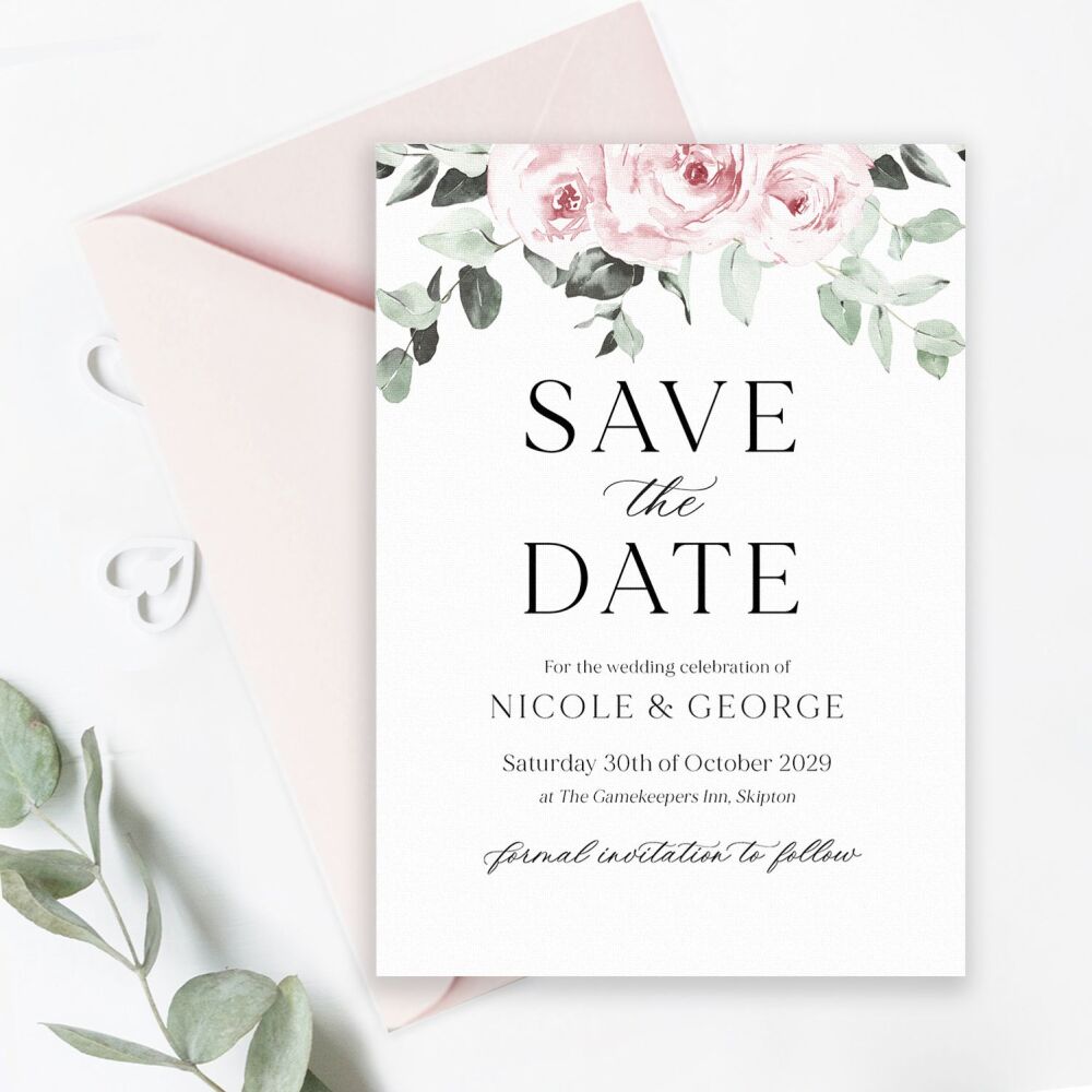 Dusky Pink Floral Save the Date