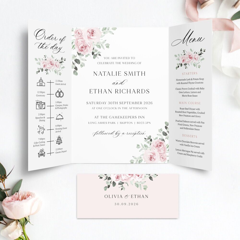 Baby Pink Floral Wedding Invitation Sample