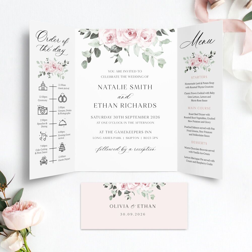 Baby Pink Floral Wedding Invitation Sample
