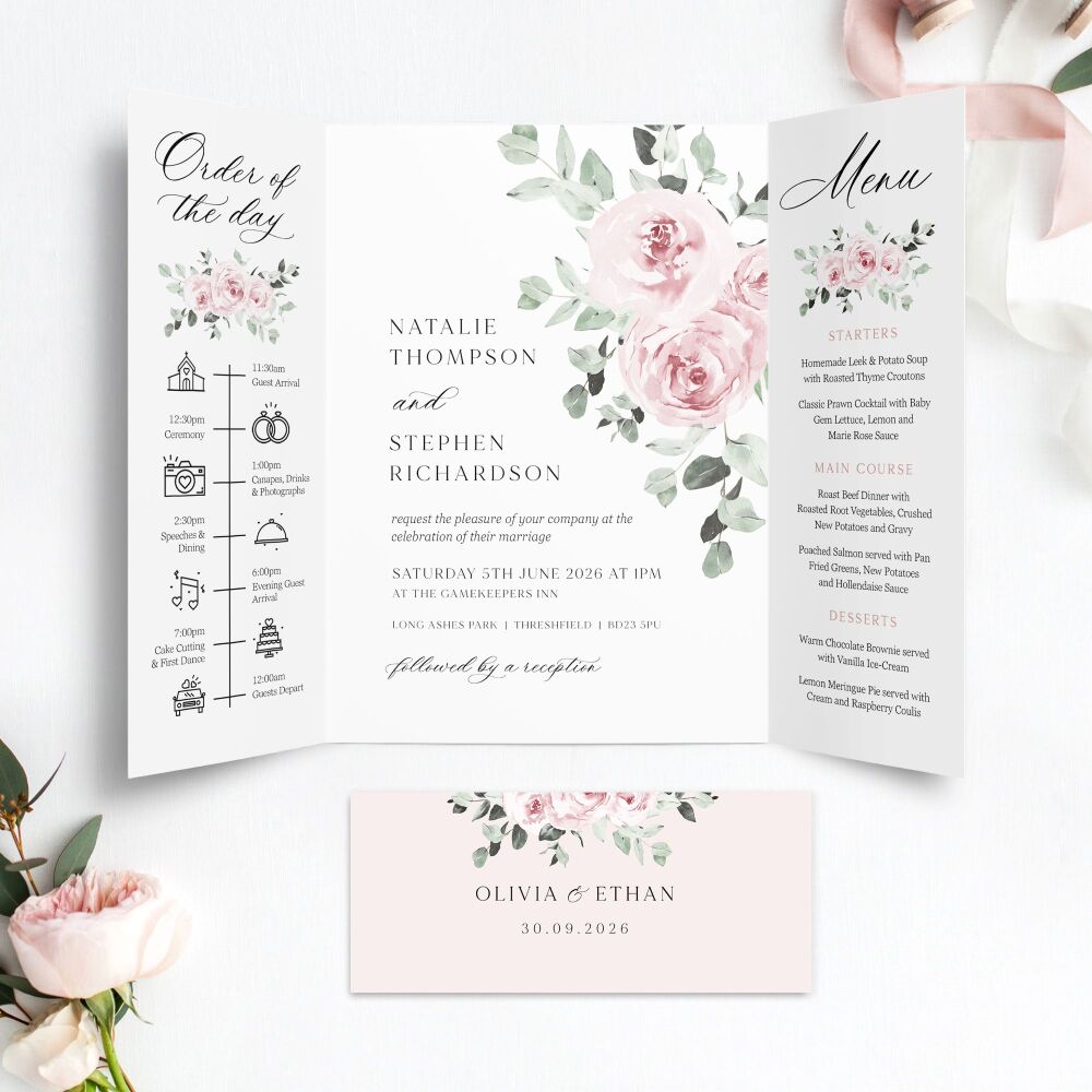 Baby Pink Floral Wedding Invitation Sample