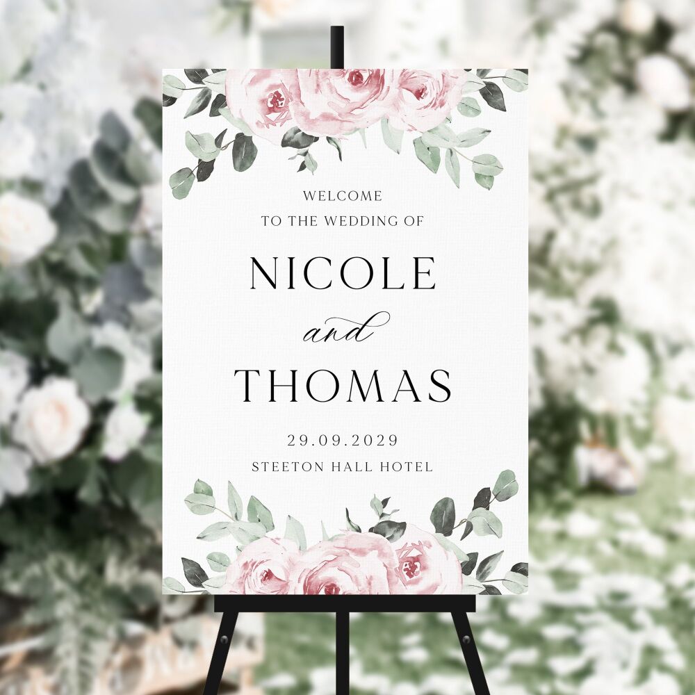 Baby Pink Floral Welcome Sign