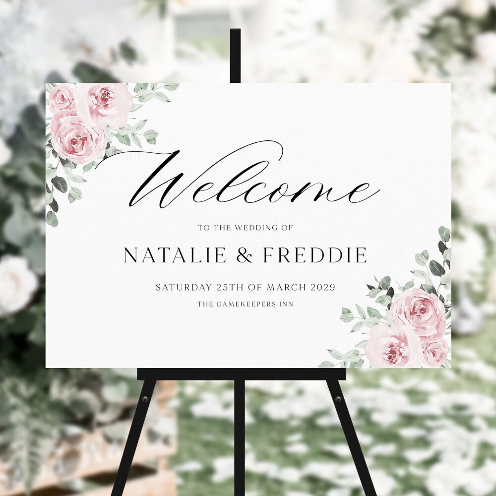 Baby Pink Floral Welcome Sign