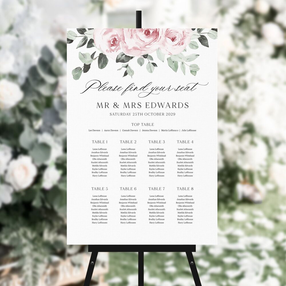 Baby Pink Floral Table Plan