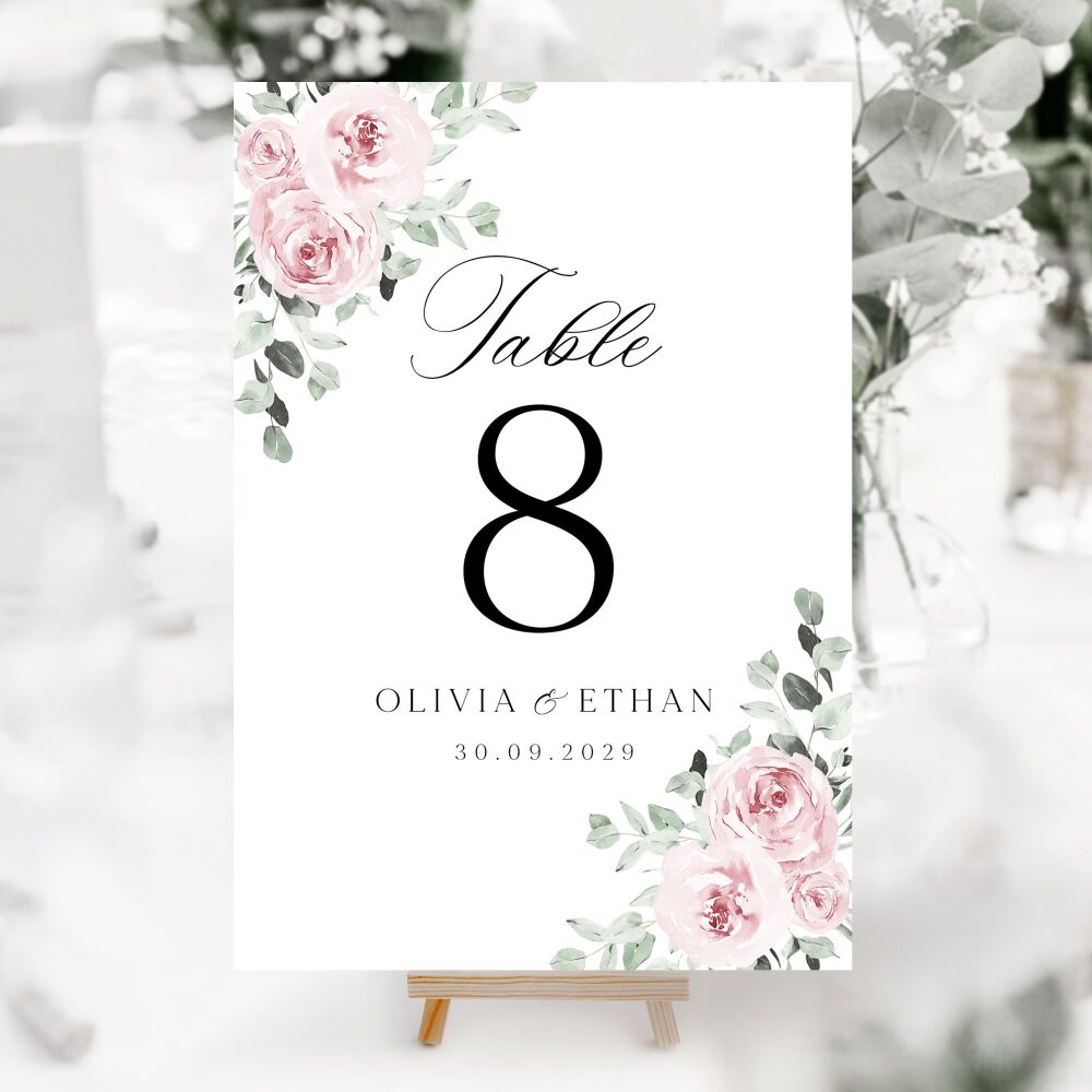 Dusky Pink Floral Table Numbers