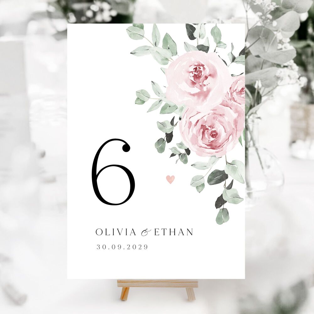 Baby Pink Floral Table Numbers