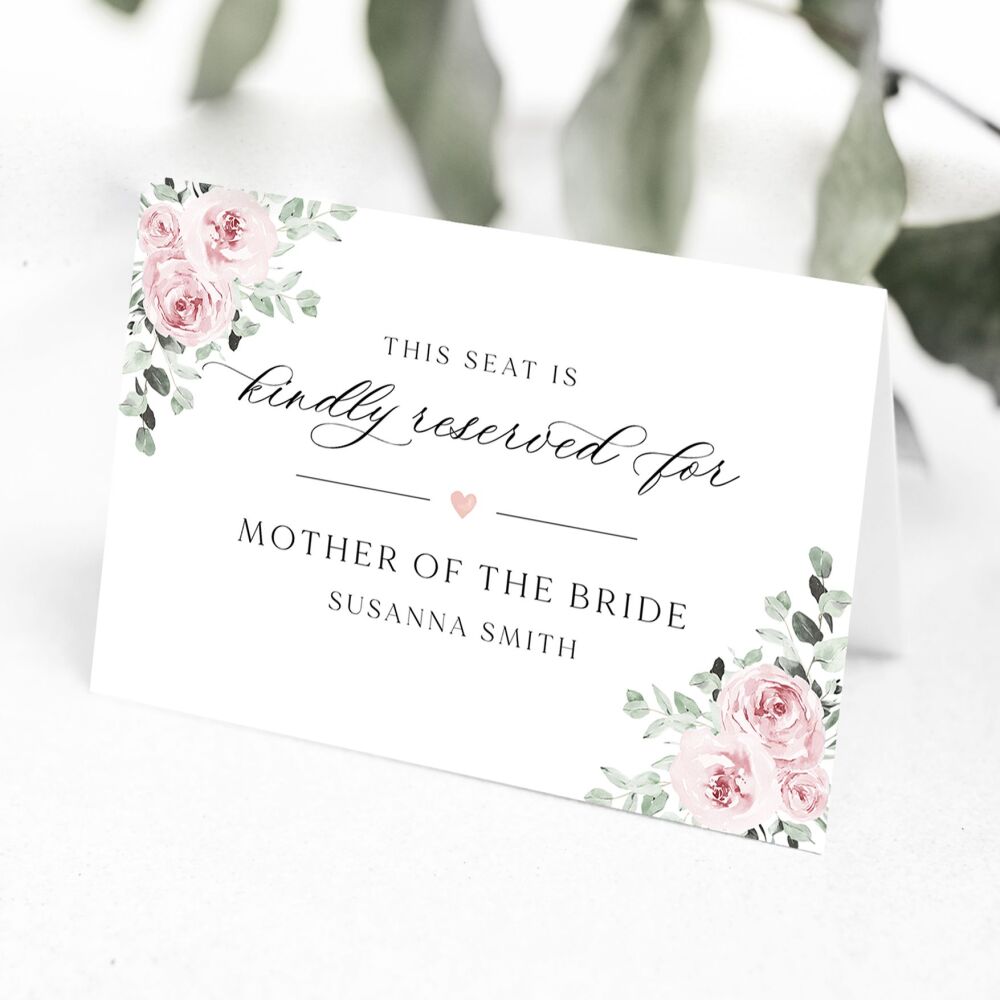 Dusky Pink Floral Reserved Seat Card