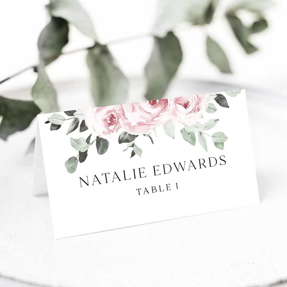 Dusky Pink Floral Place Name Card