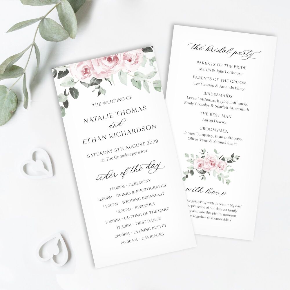 Dusky Pink Floral Order of Service Card