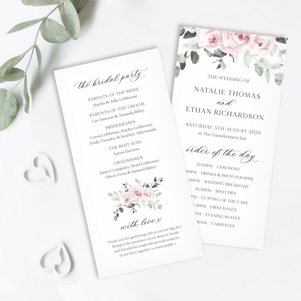 Dusky Pink Floral Order of Service Card