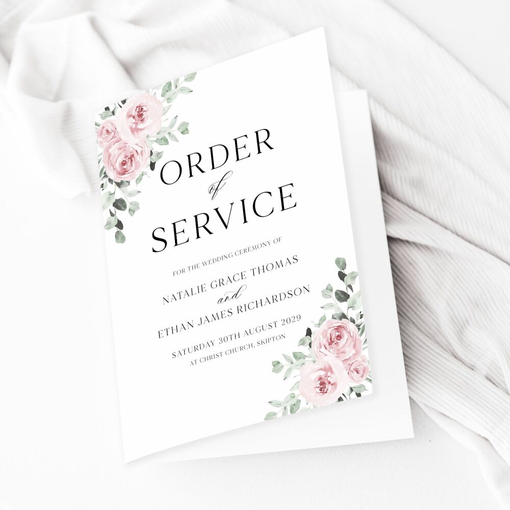 Dusky Pink Floral Order of Service Booklet