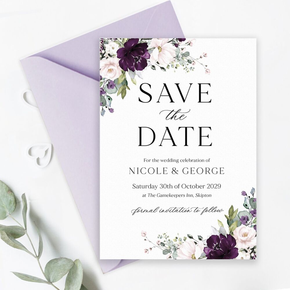 Plum & Ivory Floral Save the Date