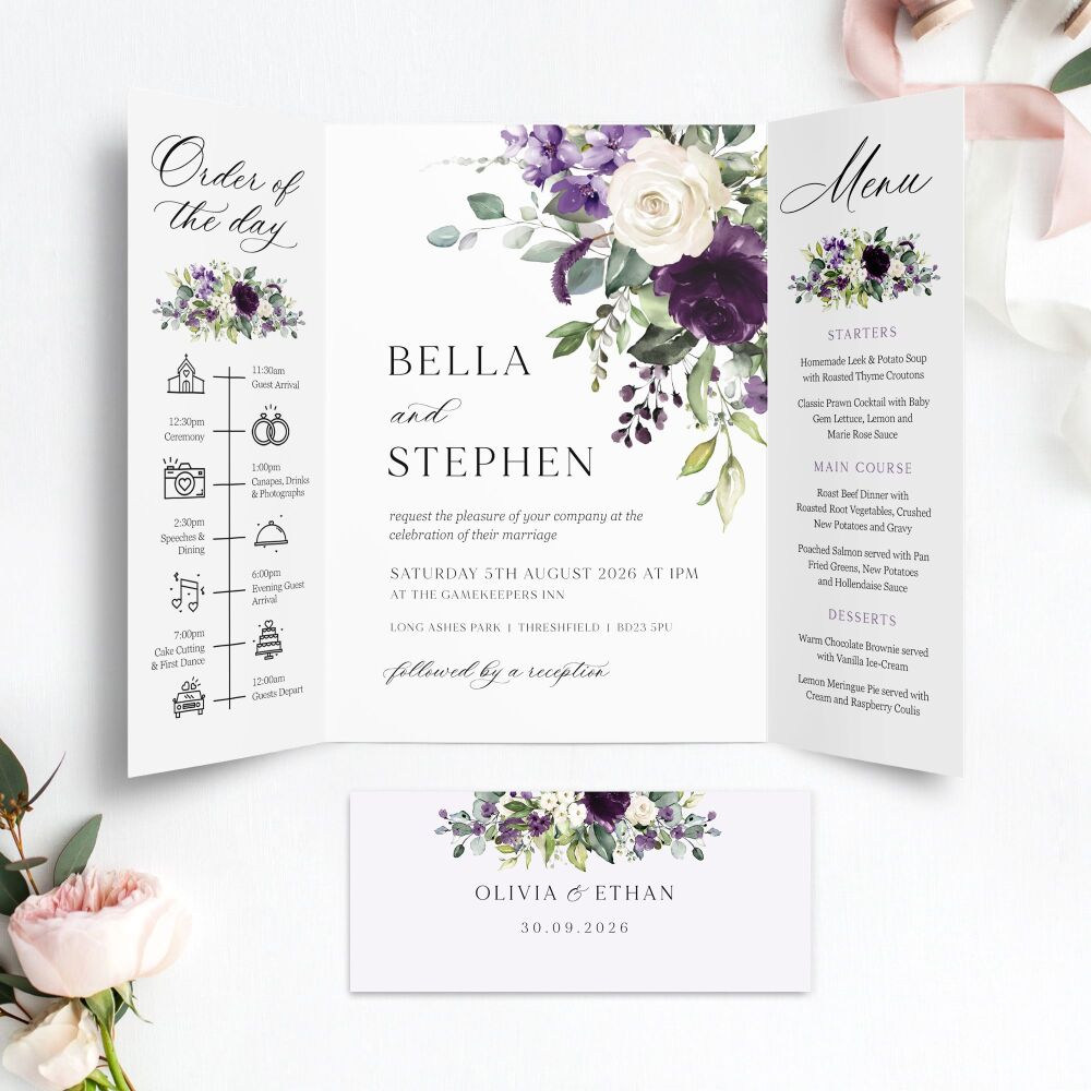 Plum & Ivory Floral Wedding Invitation Sample