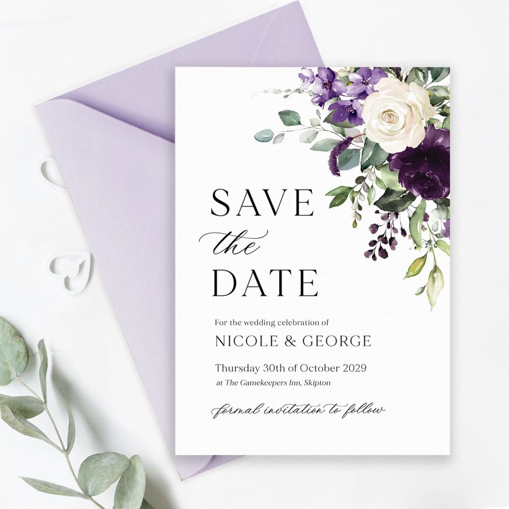 Plum & Ivory Floral Save the Date