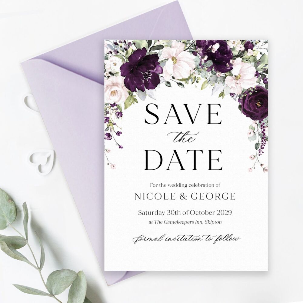 Plum & Ivory Floral Save the Date