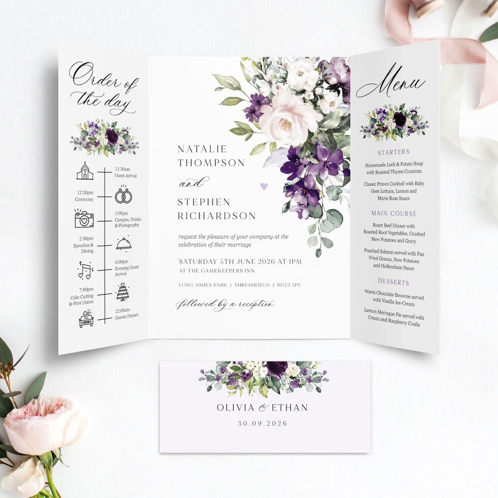 Plum & Ivory Floral Wedding Invitation Sample