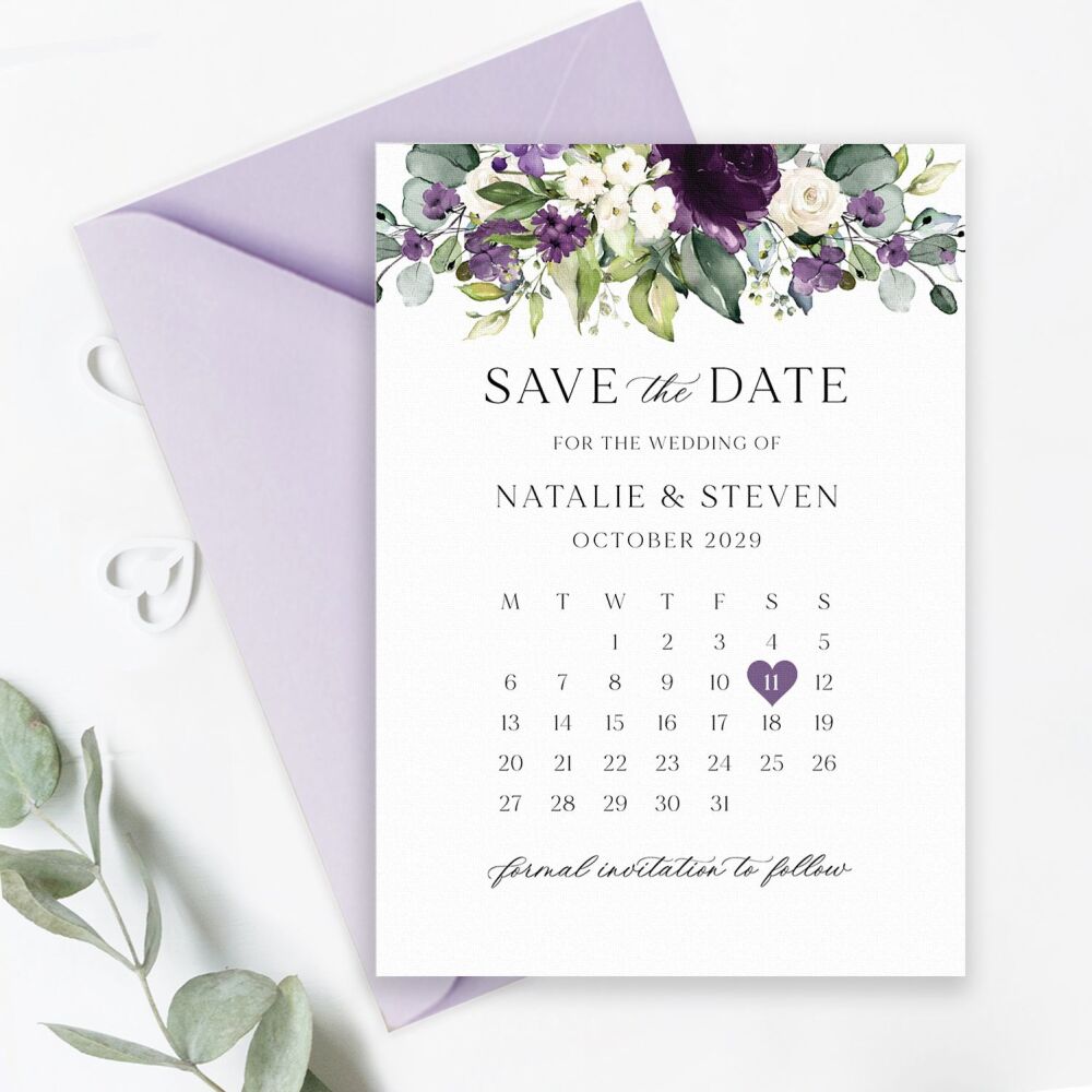 Plum & Ivory Floral Save the Date