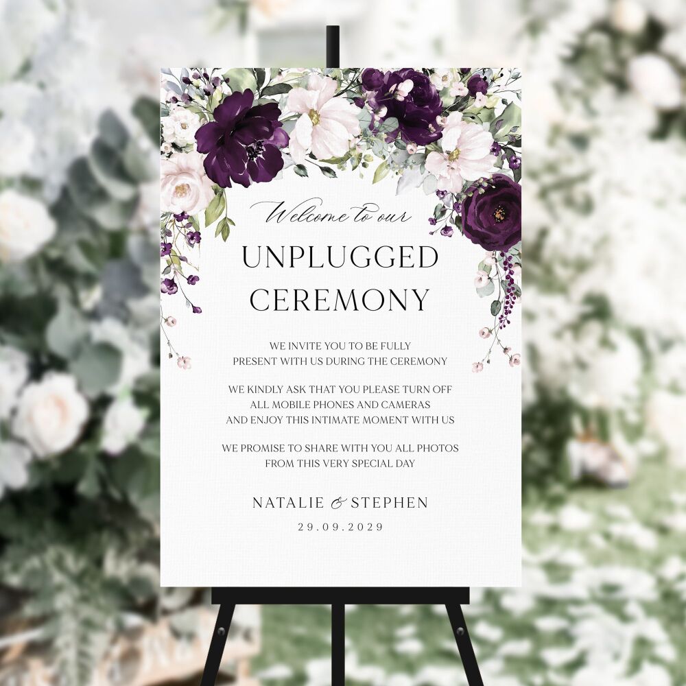 Plum & Ivory Floral Unplugged Ceremony Sign