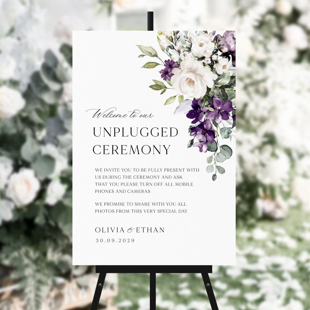 Plum & Ivory Floral Unplugged Ceremony Sign