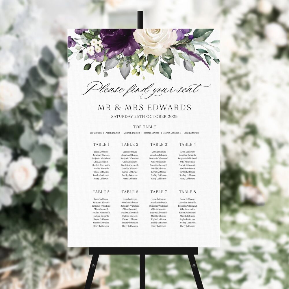 Plum & Ivory Floral Table Plan