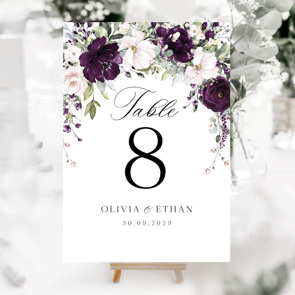 Plum & Ivory Floral Table Numbers