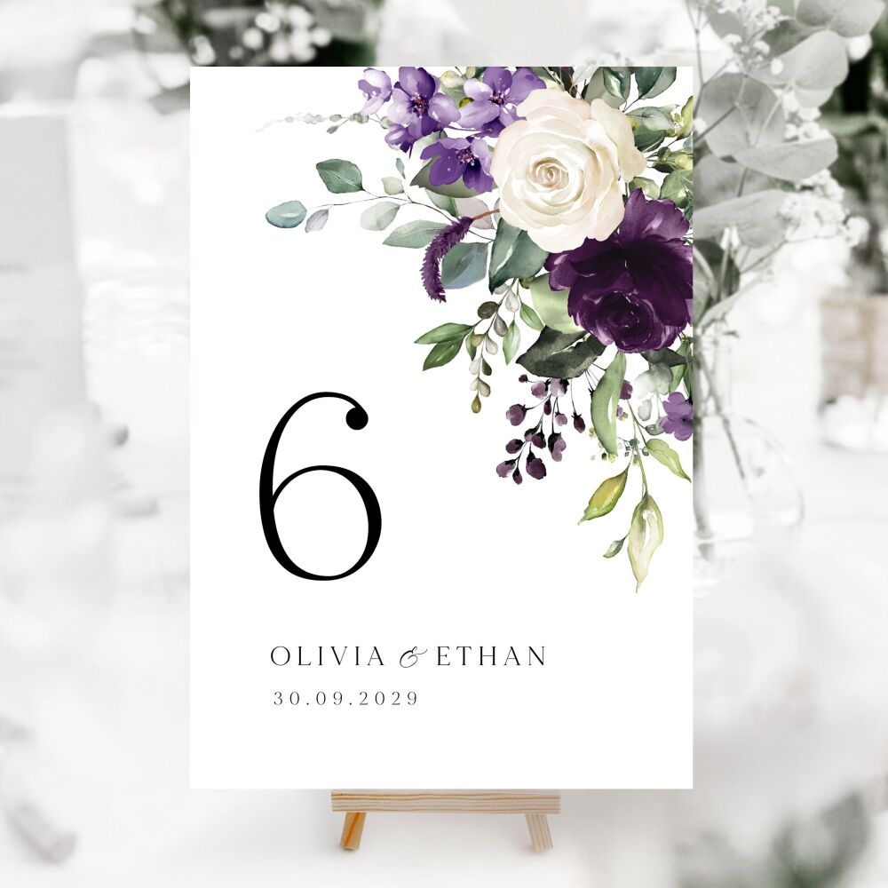 Plum & Ivory Floral Table Numbers
