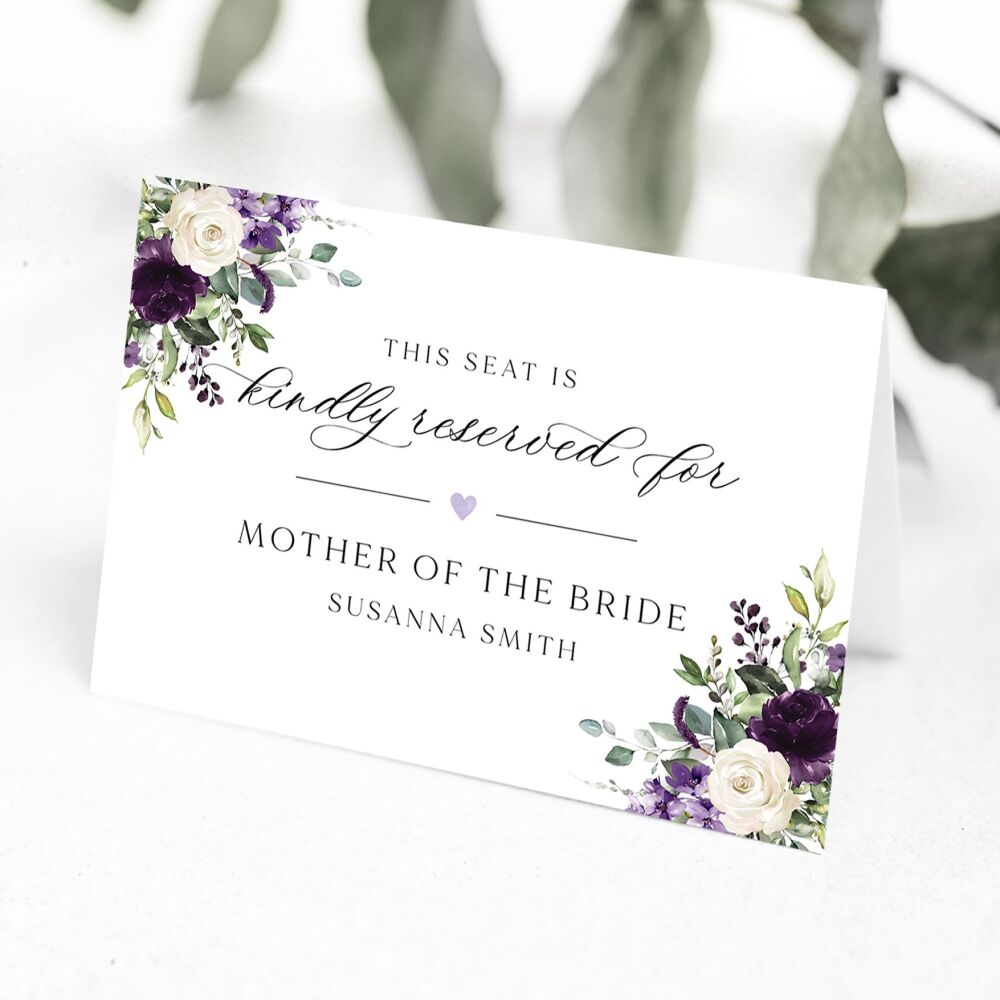 Plum & Ivory Floral Reserved Seat Card
