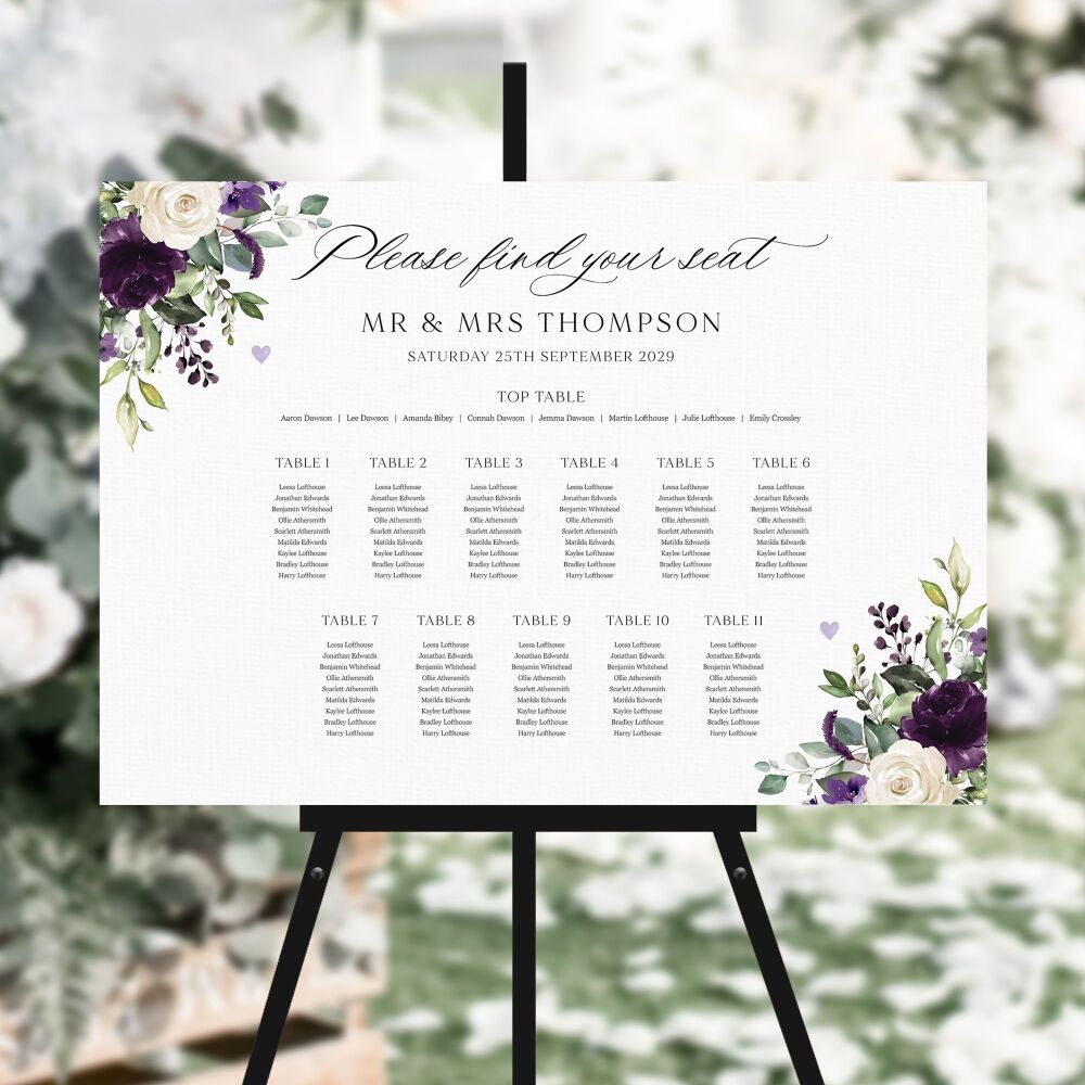 Plum & Ivory Floral Table Plan