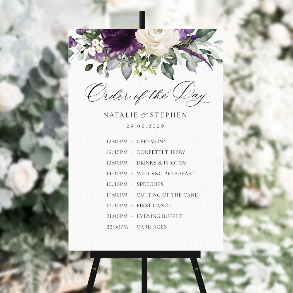 Plum & Ivory Floral Order of the Day Sign