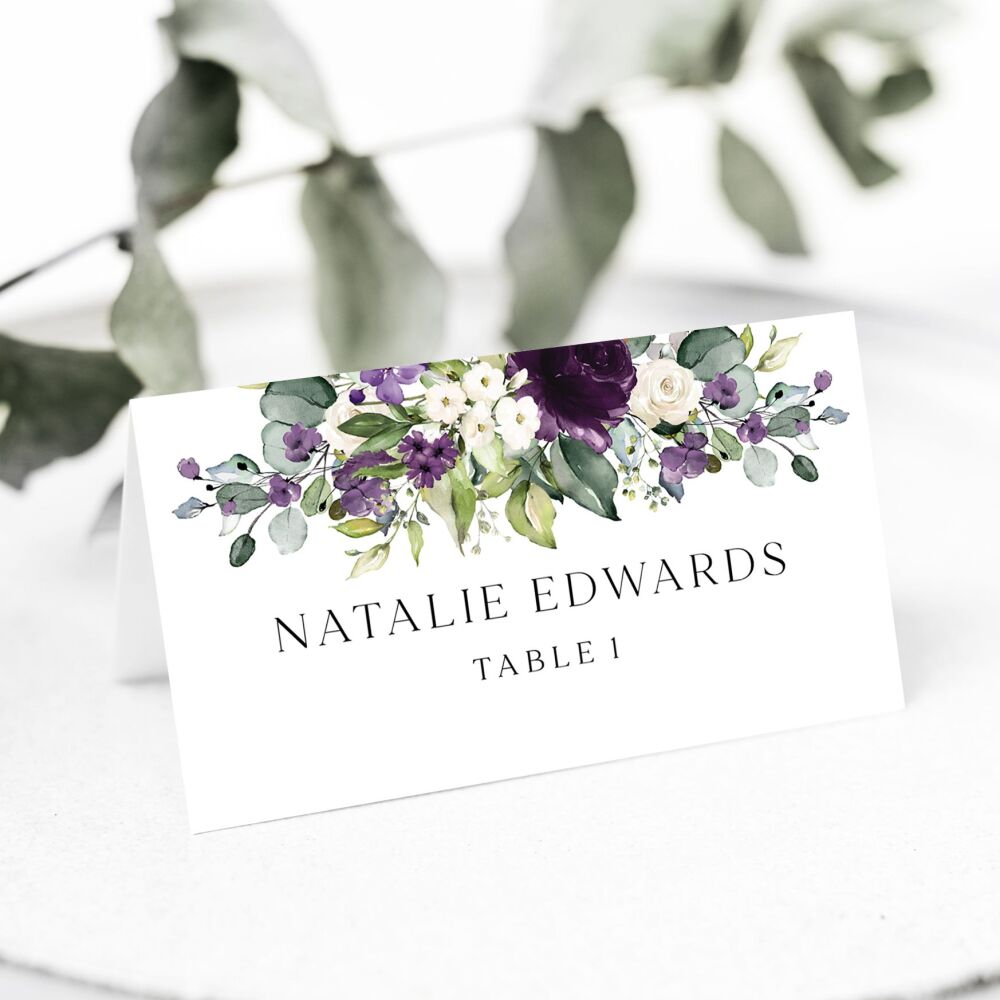 Plum & Ivory Floral Place Name Card