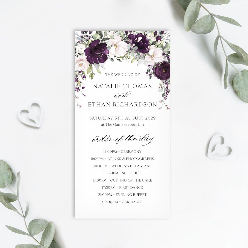 Plum & Ivory Floral Order of the Day Card