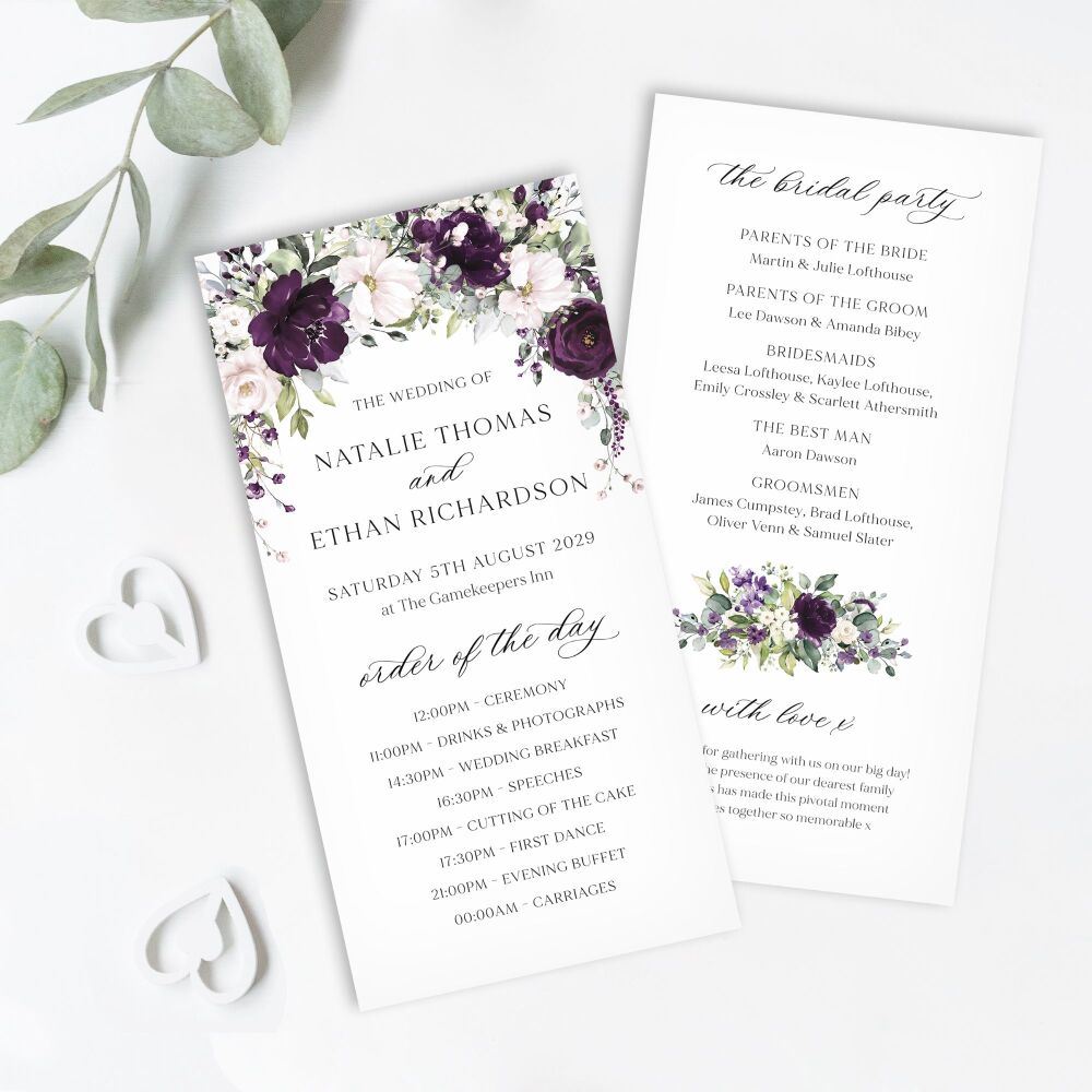 Plum & Ivory Floral Order of Service Card