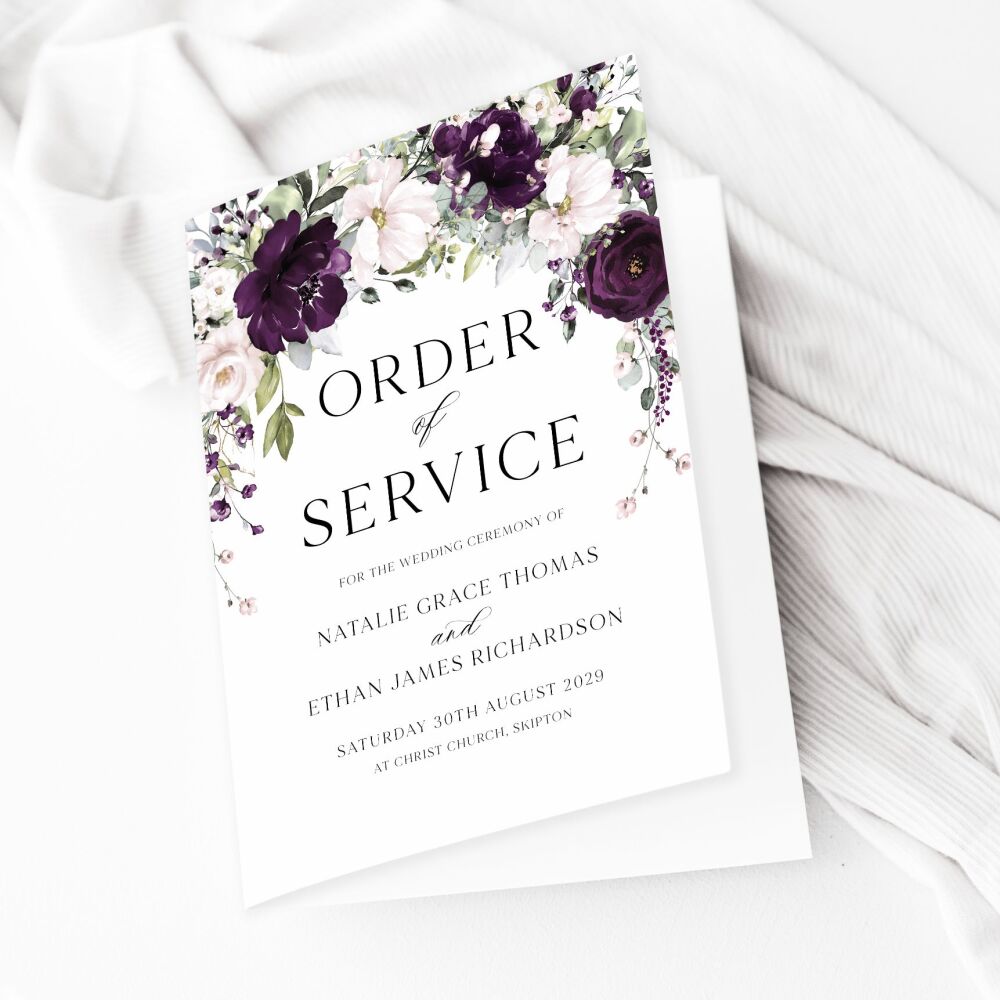 Plum & Ivory Floral Order of Service Booklet