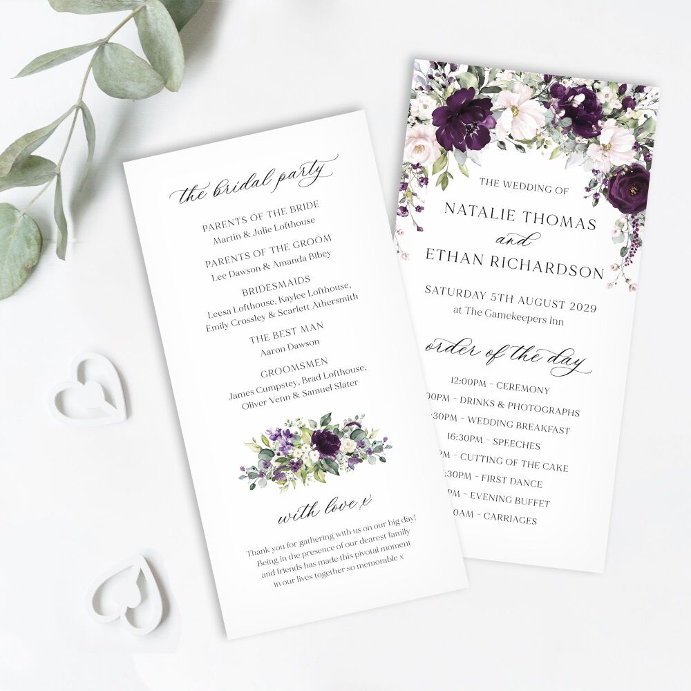 Plum & Ivory Floral Order of Service Card