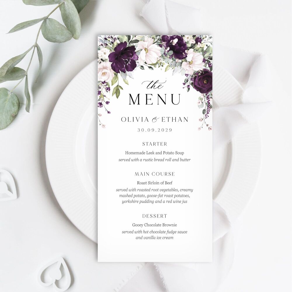 Plum & Ivory Floral Menu