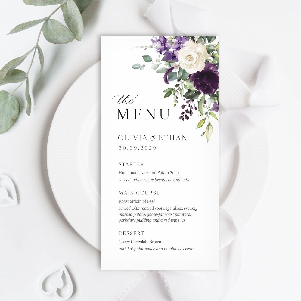 Plum & Ivory Floral Menu