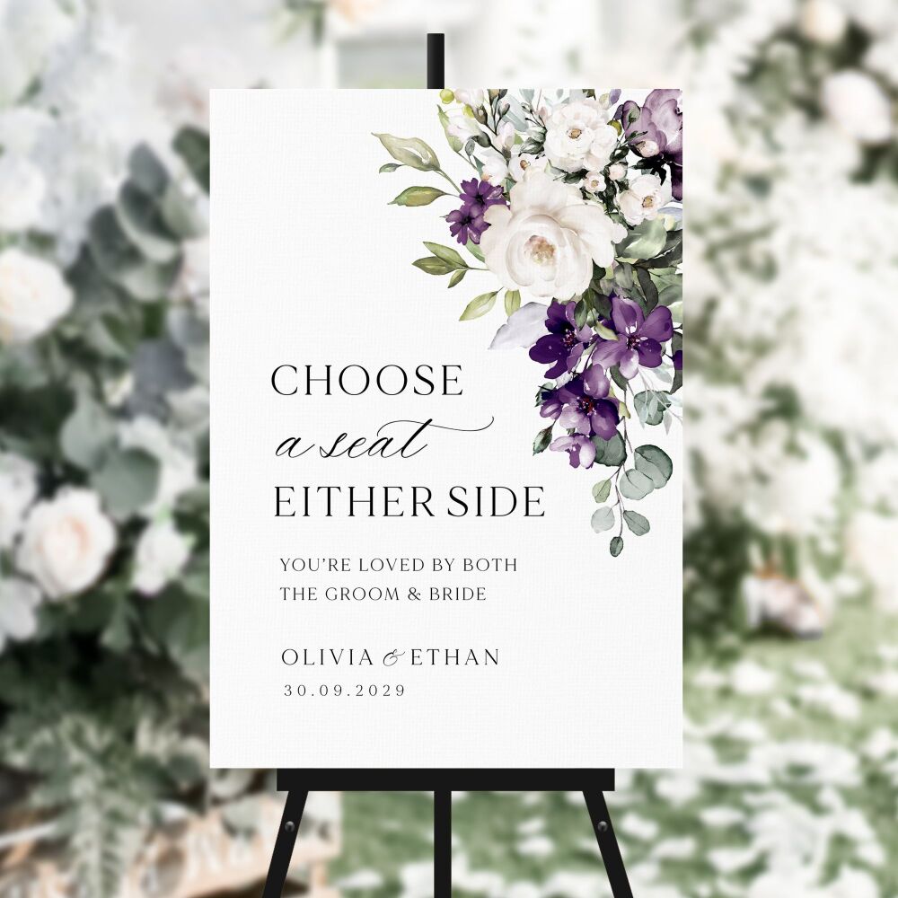 Plum & Ivory Floral Choose a Seat Sign