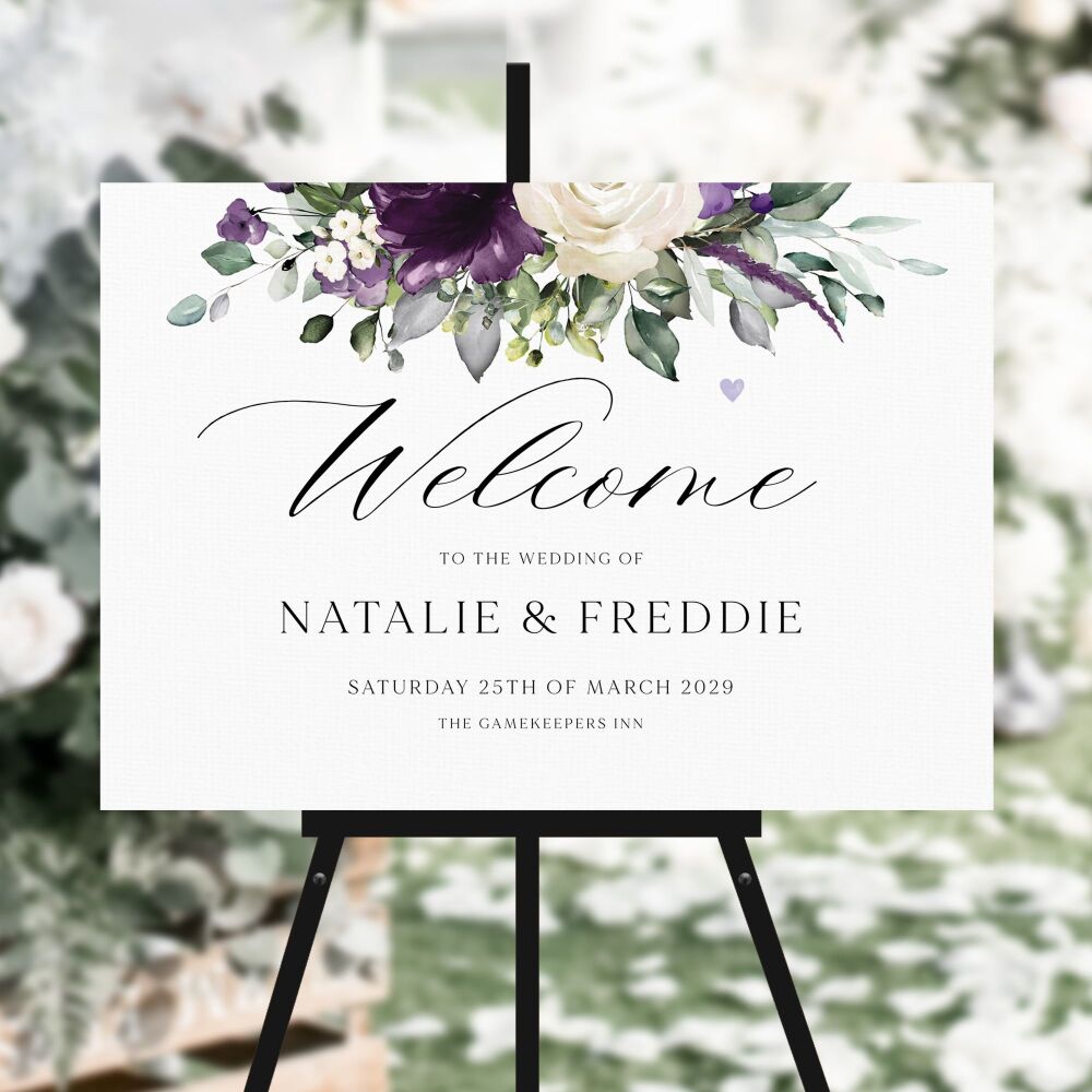 Plum & Ivory Floral Welcome Sign