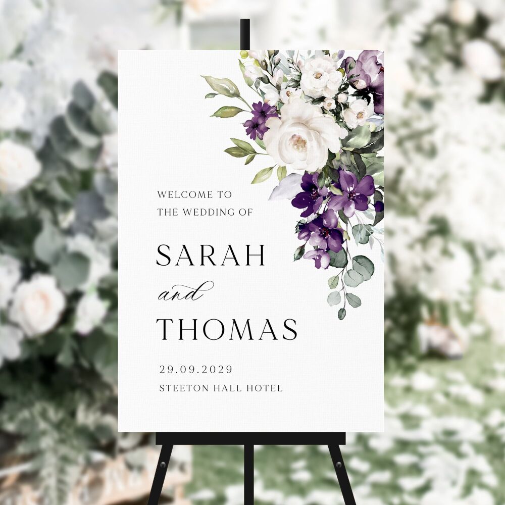Plum & Ivory Floral Welcome Sign