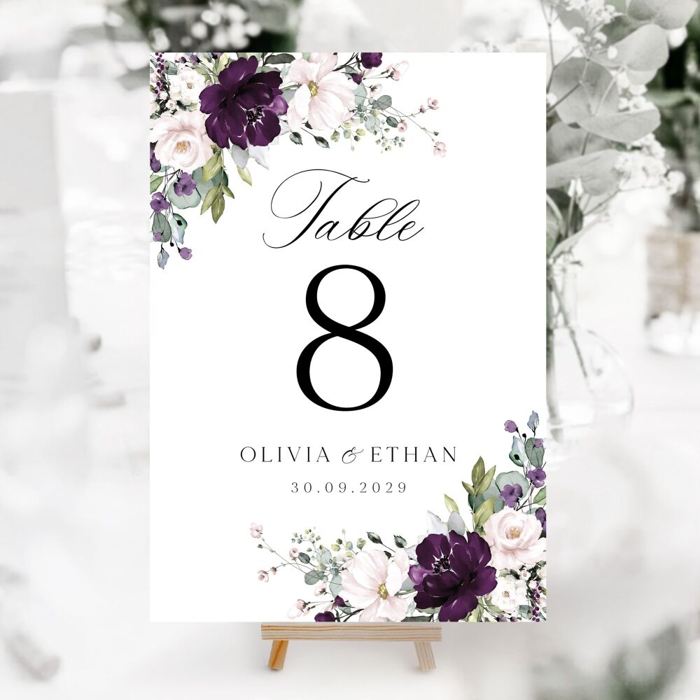 Plum & Ivory Floral Table Numbers