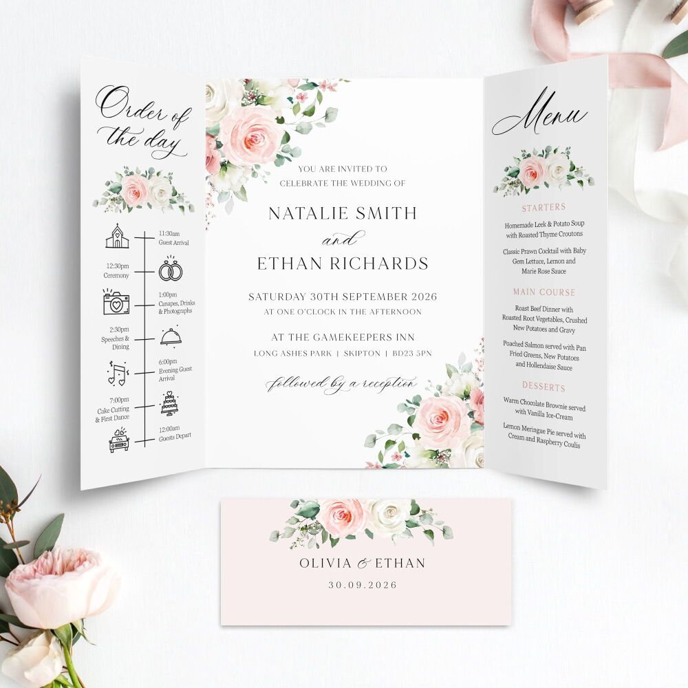 Blush Roses Wedding Invitation Sample