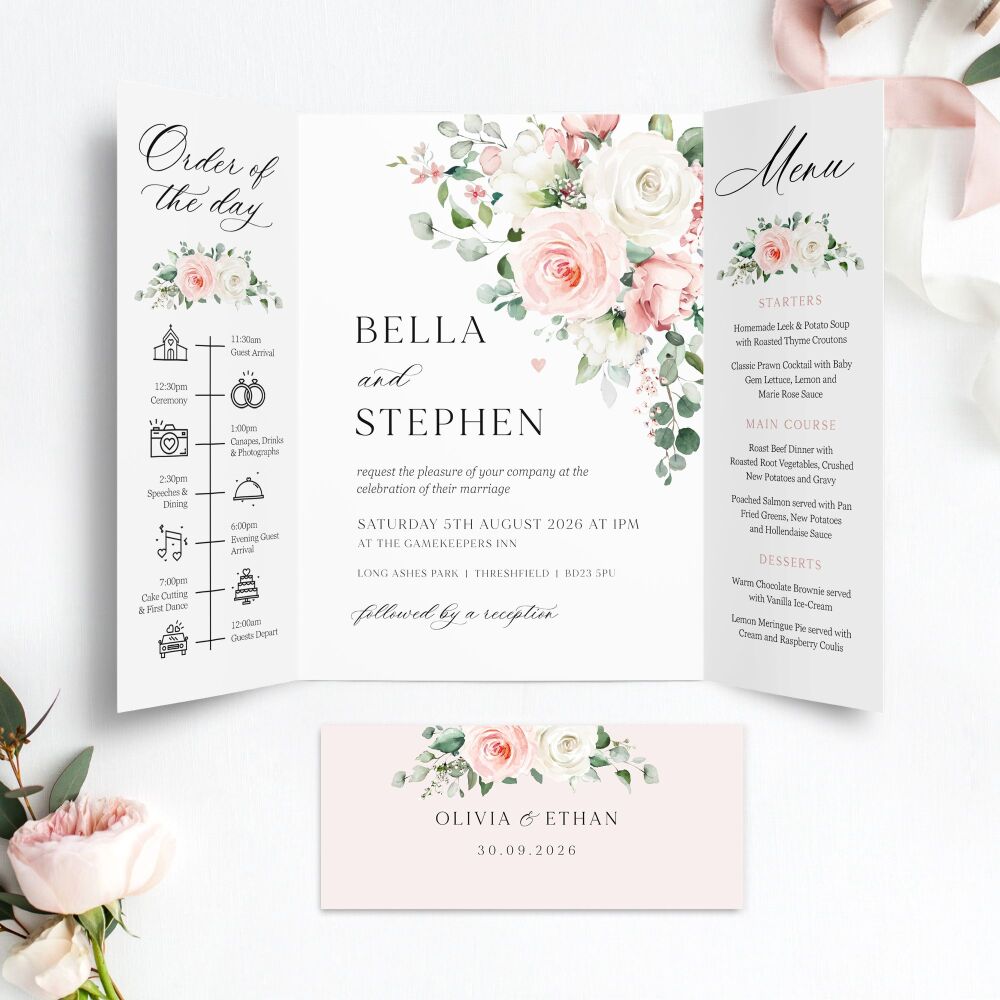 Blush Roses Wedding Invitation Sample