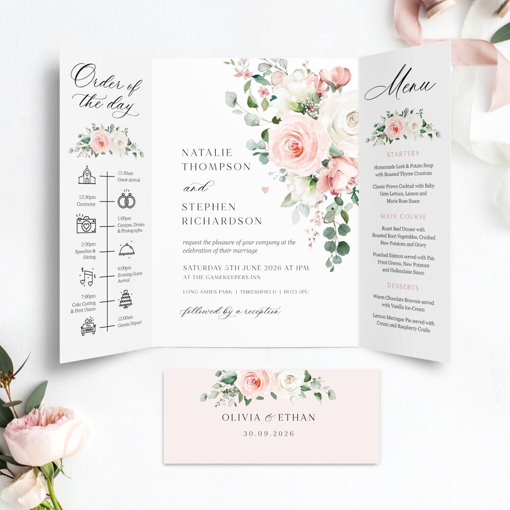 Blush Roses Wedding Invitation Sample