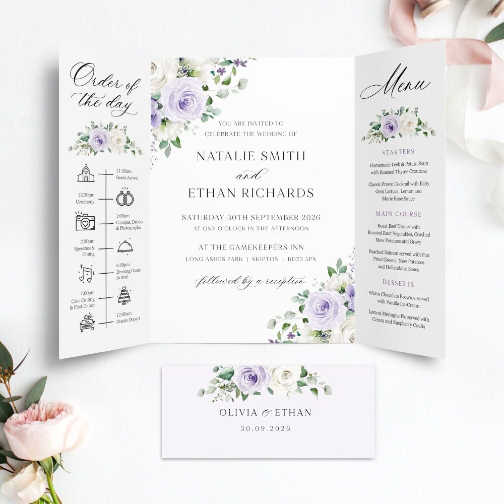 Lilac Roses Wedding Invitation Sample