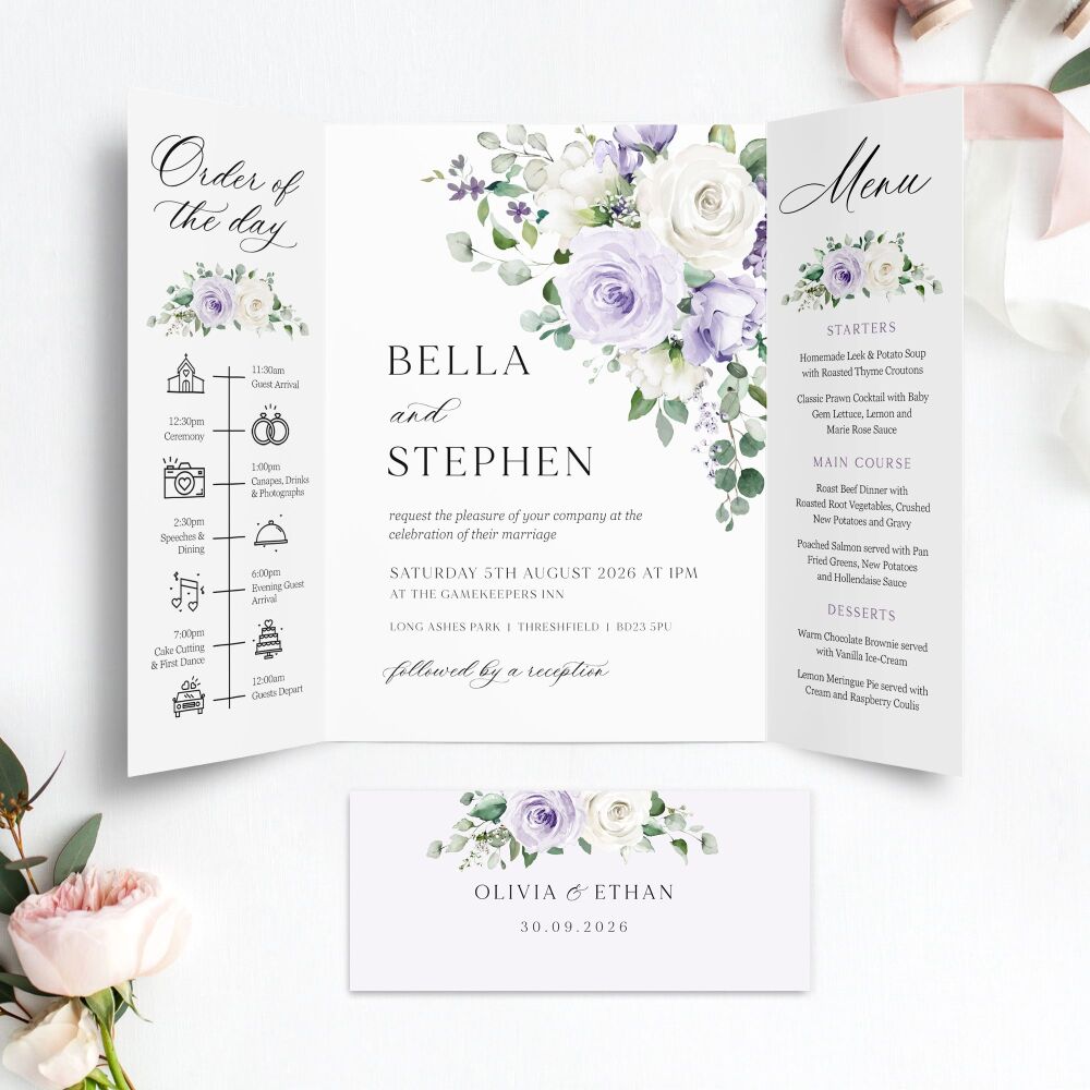 Lilac Roses Wedding Invitation Sample