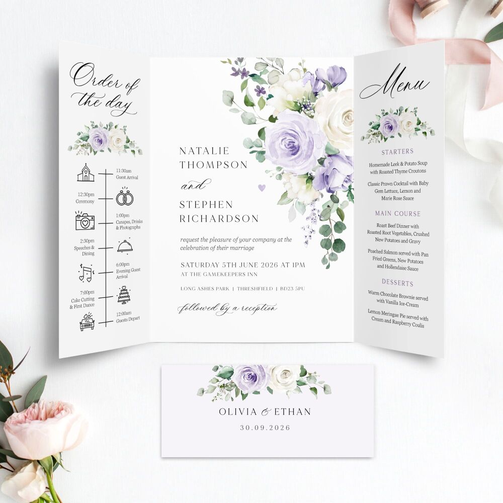 Lilac Roses Wedding Invitation Sample