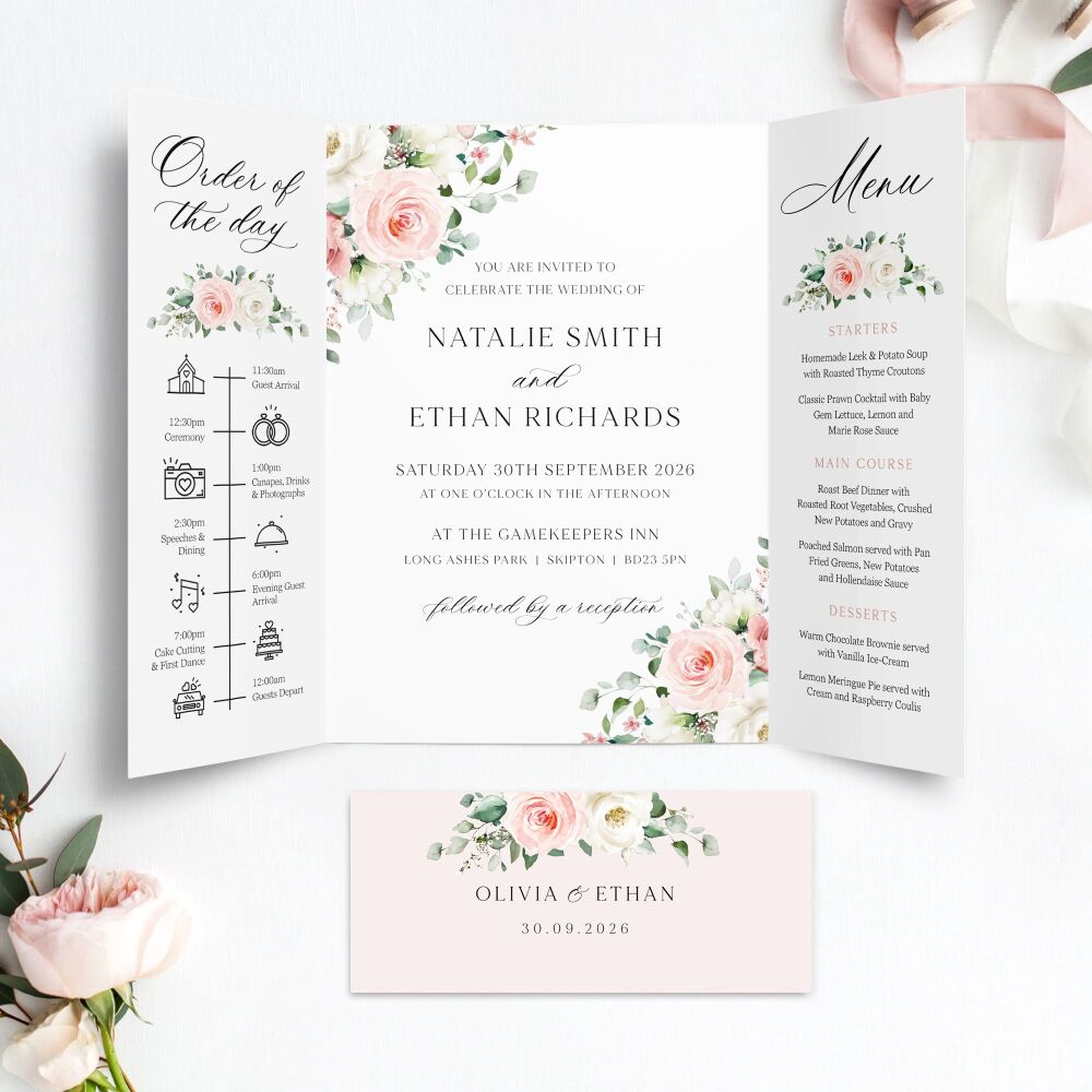 Blush Roses Wedding Invitation Sample