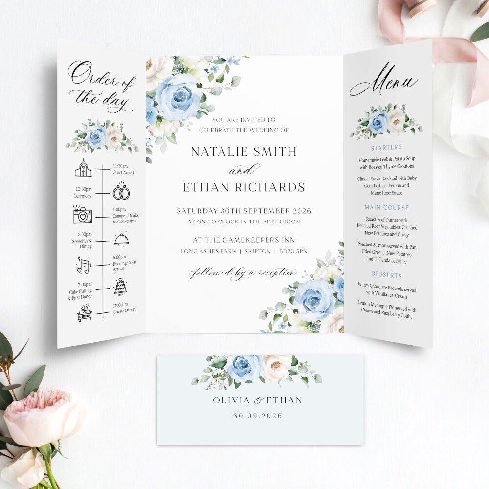 Blue Roses Wedding Invitation Sample