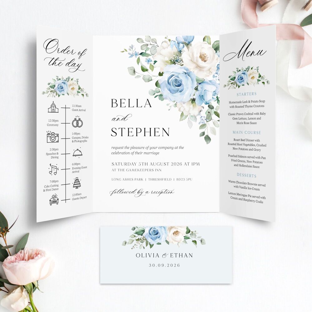 Blue Roses Wedding Invitation Sample